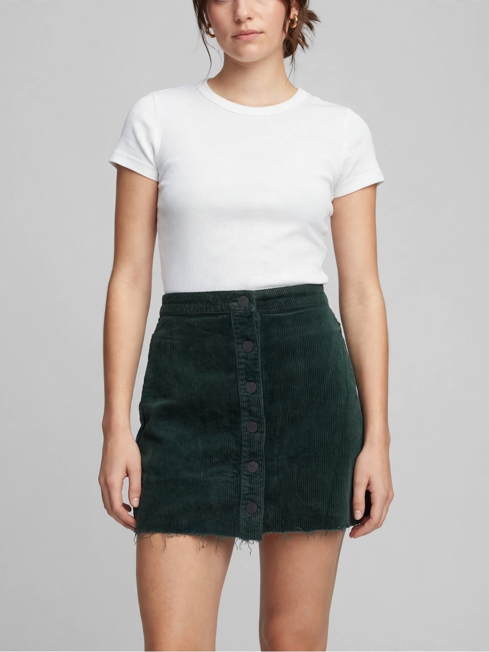 Unpublished Size 27 Dark Forest Green Corduroy Button Down Front Mini Skirt